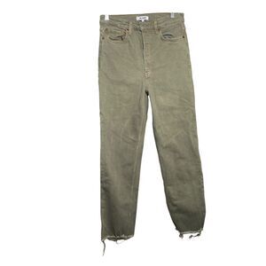 RE/Done Jeans Women's 28 Green 70's Ultra High Rise Stove Pipe Raw Olive Denim